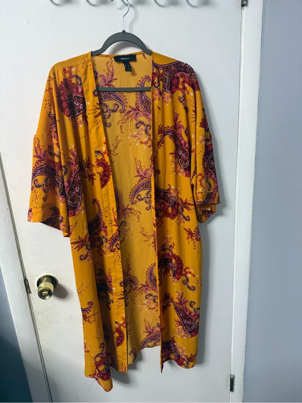 Forever 21 Mustard Yellow Paisley Kimono